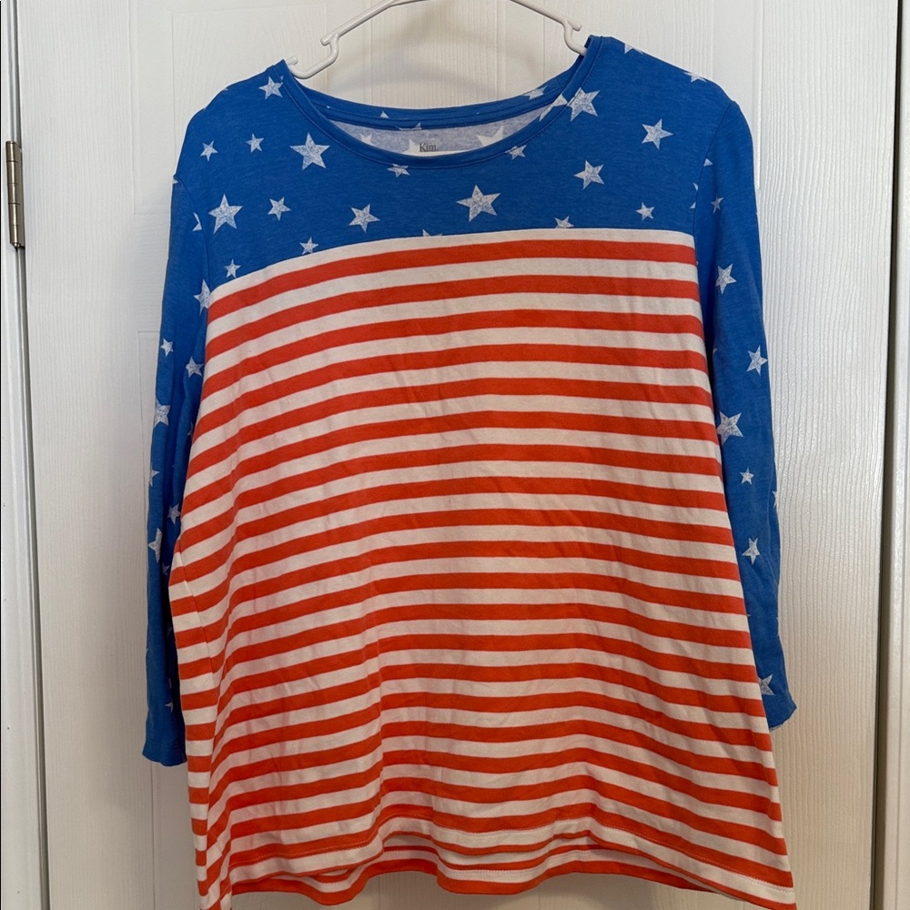 Kim Rogers Patriotic Blue and Red Long Sleeve Tee